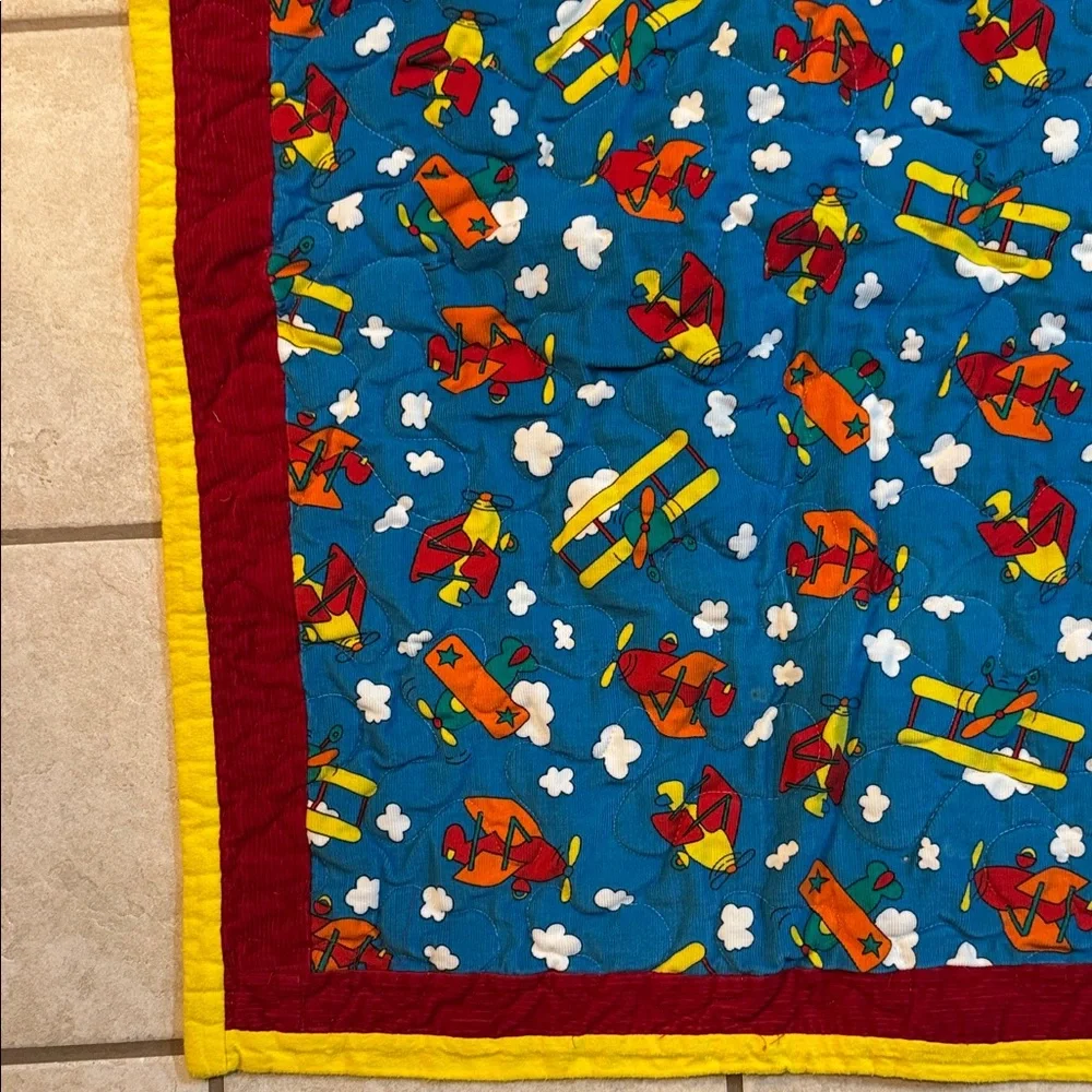 Colorful Flying Airplane Corduroy Quilt